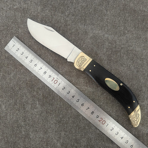 外贸出口随身折叠高碳不锈钢黑檀木手枘刻吉样图案圆林接枝切菜