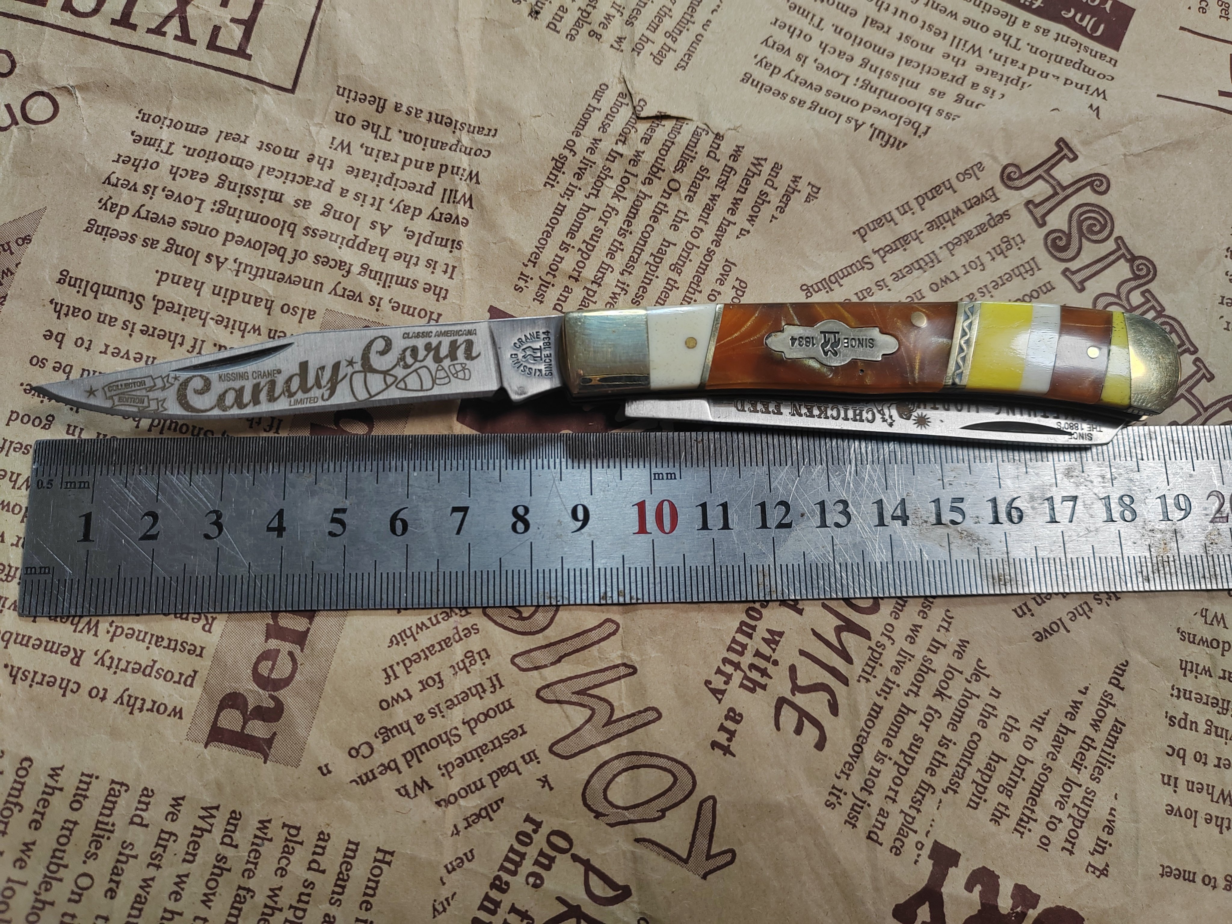 德国品牌接吻鹤不锈钢手工拼接天然骨柄两开无锁家用切水果小刀