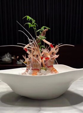 高档白色陶瓷刺身三文鱼盘海鲜姿造日式料理盘器皿不规则刺身冰盘