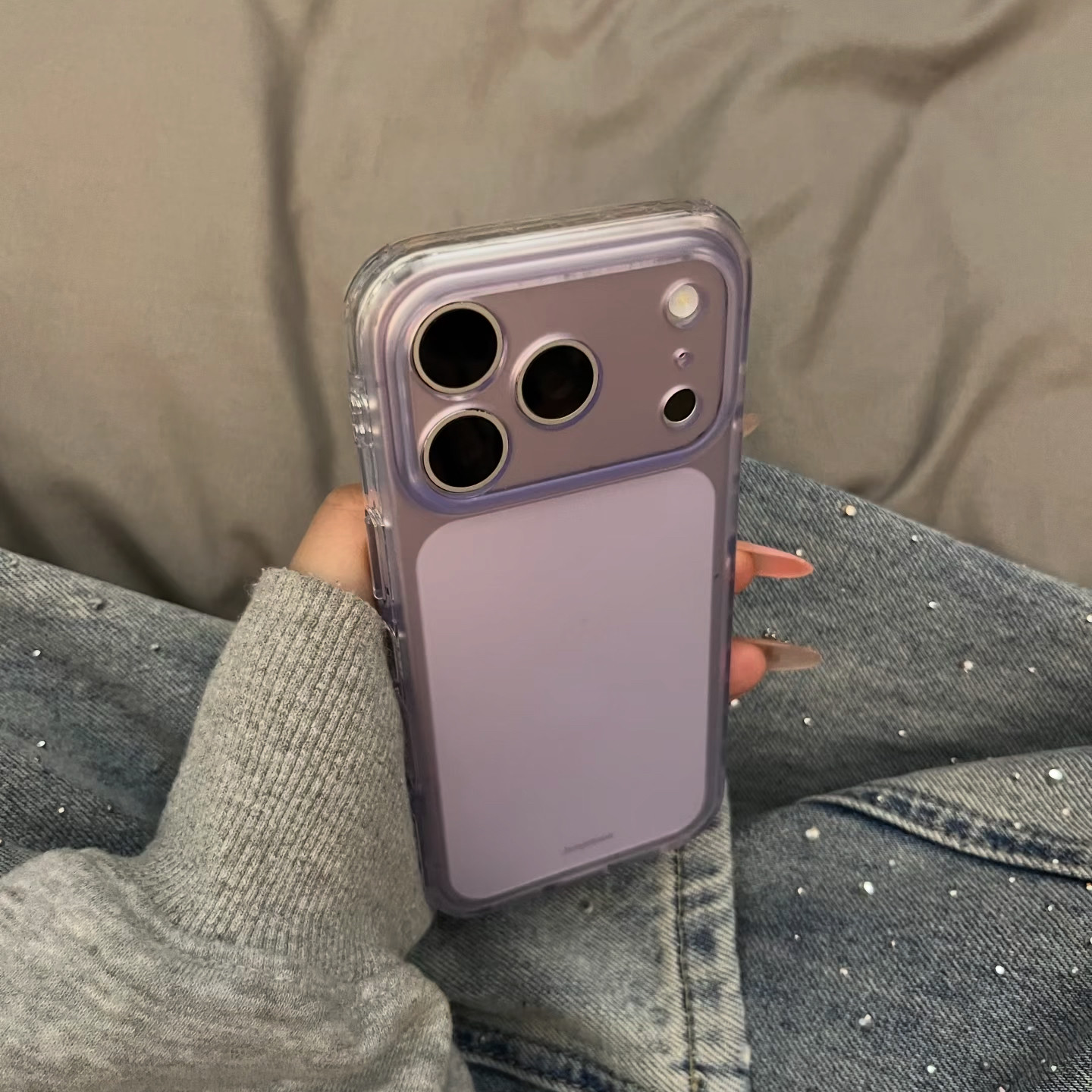 简约纯色透紫磨砂壳适用iphone17pro手机壳苹果16promax高级感小众15透明14硅胶软13磨砂12/11防摔保护套女