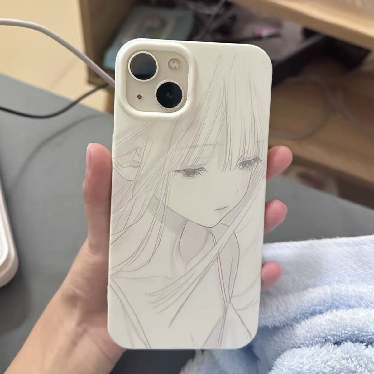 卡通素描侧脸女孩适用苹果/iPhone17手机壳16promax爆款15全包硅胶软壳14pro女13个性12小众11防摔保护套女
