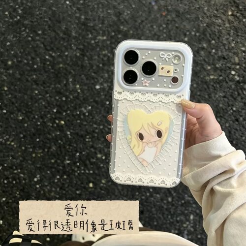 ins风波点卡通蕾丝女孩适用iPhone/苹果17promax手机壳16巨好看小众15全包软14pro可爱13透明12/11防摔保护套