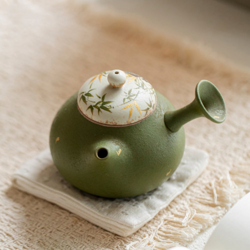 小青柑手绘金竹仿古陶瓷茶壶日式侧把壶功夫茶具手执壶茶壶