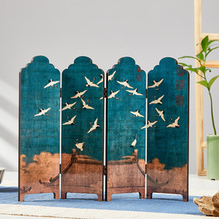 屏风桌面摆件瑞鹤图创意漆器中式双面小屏风客厅书房装饰品礼盒装