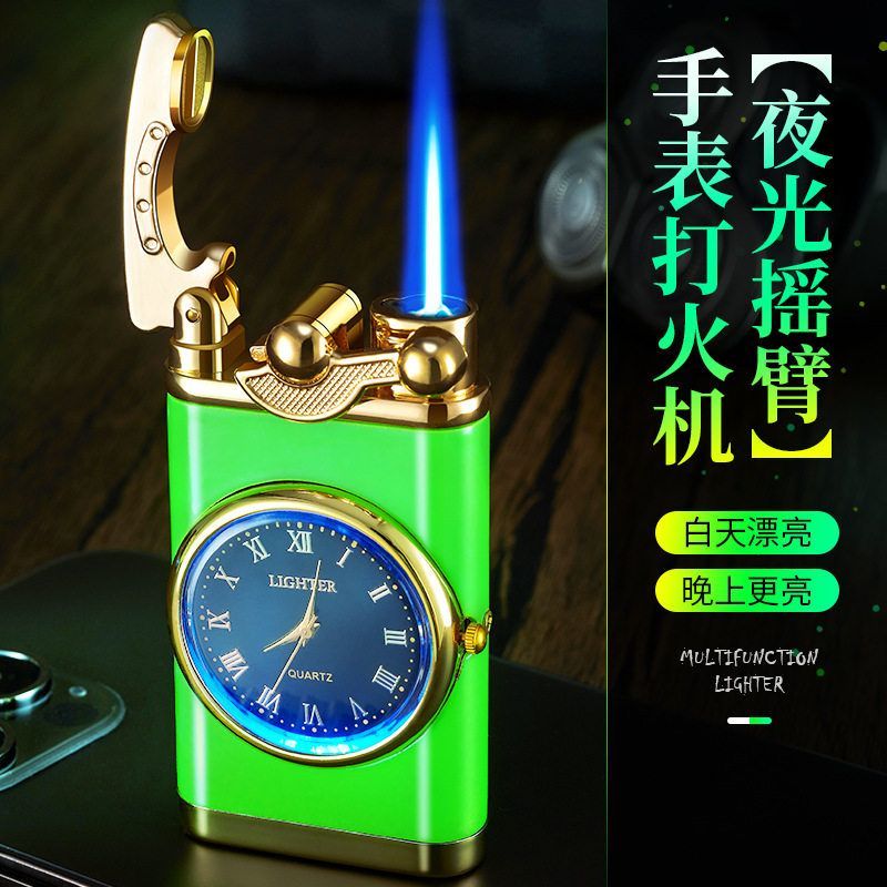 HF606摇臂夜光创意电子手表打火机金属直冲防风打火机批发DIY广告