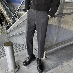 秋冬季毛呢裤子男士修身百搭休闲裤韩版潮流磨毛加厚9九分小西裤