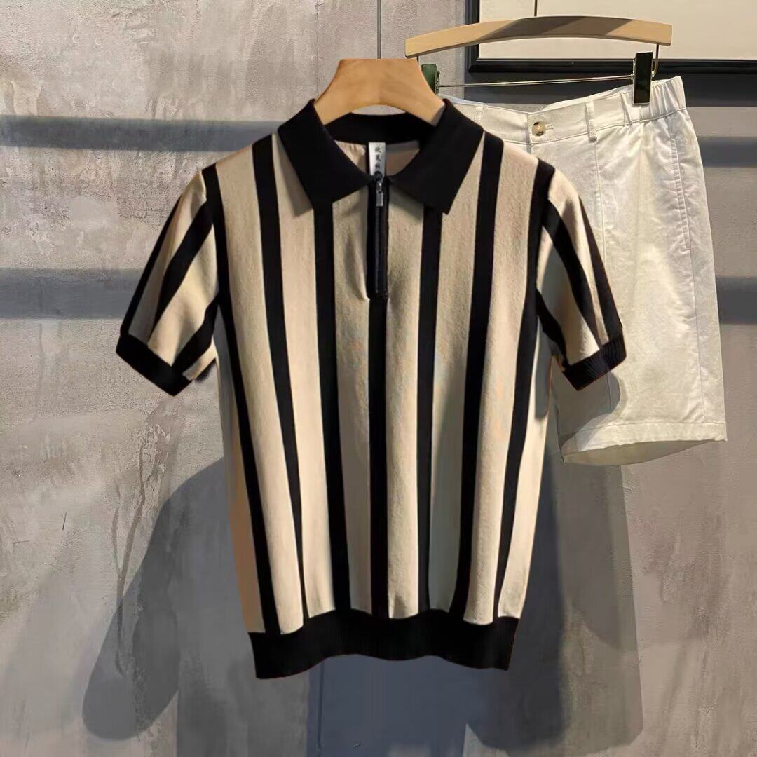 夏季男士针织短袖Polo衫韩版修身时尚百搭休闲翻领半袖T恤打底衫