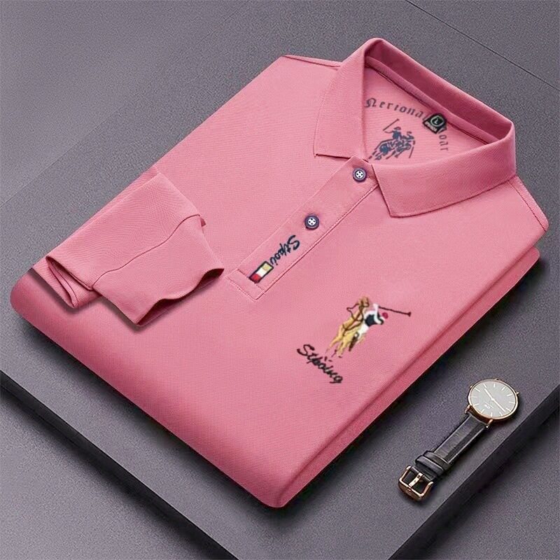商务衫秋冬男士长袖t恤刺绣翻领大码polo衫休闲中年宽松男装