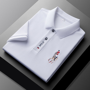 保罗夏季港风ins刺绣polo衫男宽松翻领短袖t恤简约百搭青少年上衣