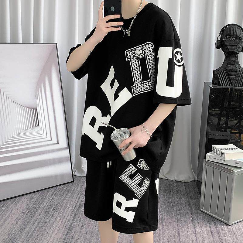 短袖青少年2023夏季新款潮流休闲运动套装男衣服一套穿搭配酷帅气