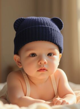 儿童小熊针织帽婴幼儿毛线帽护耳帽婴童高弹男女宝宝秋冬小童帽子