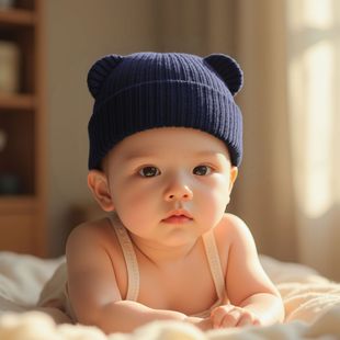 儿童小熊针织帽婴幼儿毛线帽护耳帽婴童高弹男女宝宝秋冬小童帽子