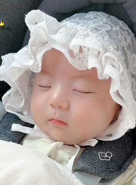 婴幼儿蕾丝公主帽系带防风儿童出游帽遮阳帽小童宝宝透气超萌帽子
