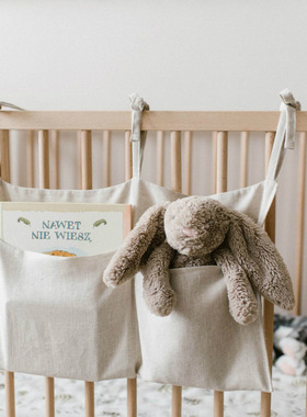 婴儿床头亚麻挂袋多功能尿片包巾玩具收纳袋儿童磨牙玩具收纳袋子