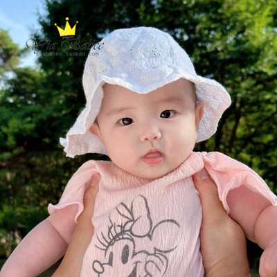 婴儿帽子夏季薄款女童盆帽公主宝宝遮阳帽纯棉儿童渔夫帽韩国可爱