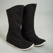 帆布皂靴古装 汉服靴子男女士宋明制翘头靴中筒官靴内增高厚底鞋 童