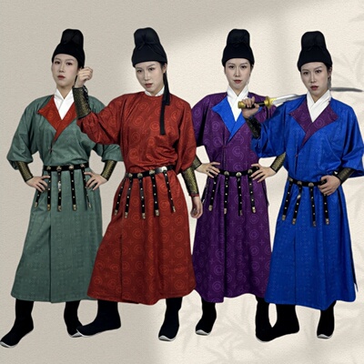 唐制圆领袍女国风印花汉服双面穿