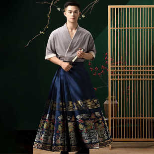 春夏款 汉服国风织金妆花高级感帅气成人日常裙裤 马面裙男款 新中式