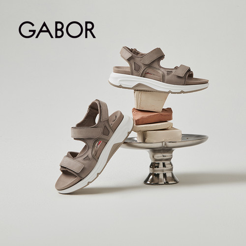 Gabor简约透气魔术贴露趾凉鞋