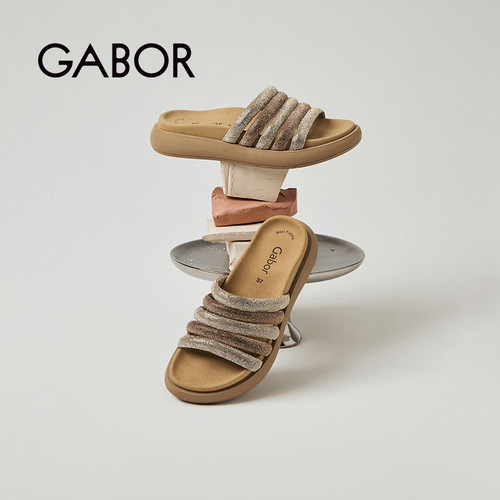 Gabor厚底舒适亮面时尚拖鞋