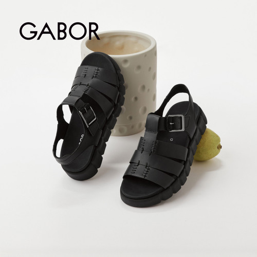 gabor通勤光面平跟后空凉鞋