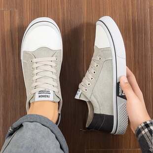 男士帆布鞋休闲板鞋透气百搭系带低帮潮流男鞋防滑韩版男款运动鞋