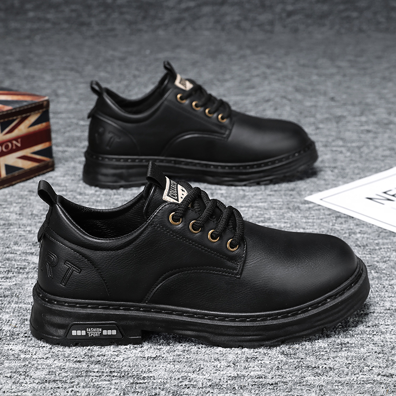 男鞋2025春季新款黑色休闲皮鞋防滑耐磨男士潮流百搭纯色商务皮鞋