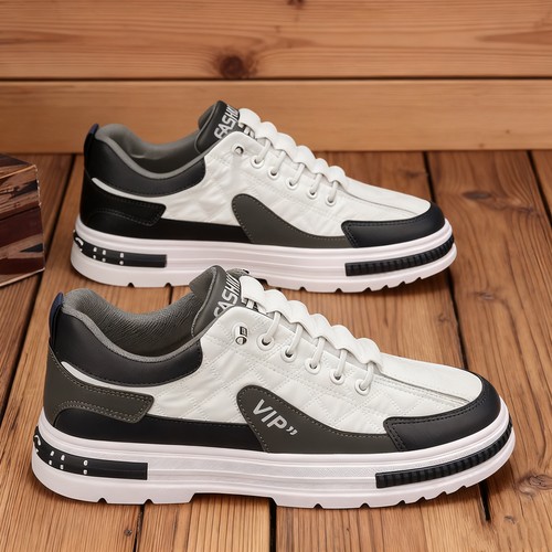 男鞋2025新款男士黑白色拼接工装鞋低帮百搭男款防滑耐磨工作鞋子