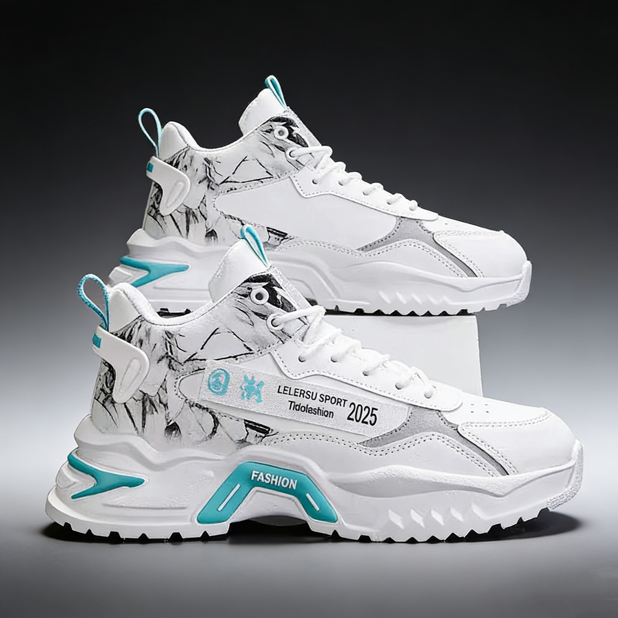 高帮男鞋2025冬季新款青年运动休闲鞋内增高厚底老爹鞋潮流跑步鞋