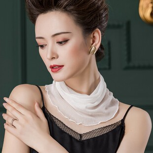 防晒真丝围脖女套头薄款假领子夏季桑蚕丝丝巾百搭护颈防风小围巾