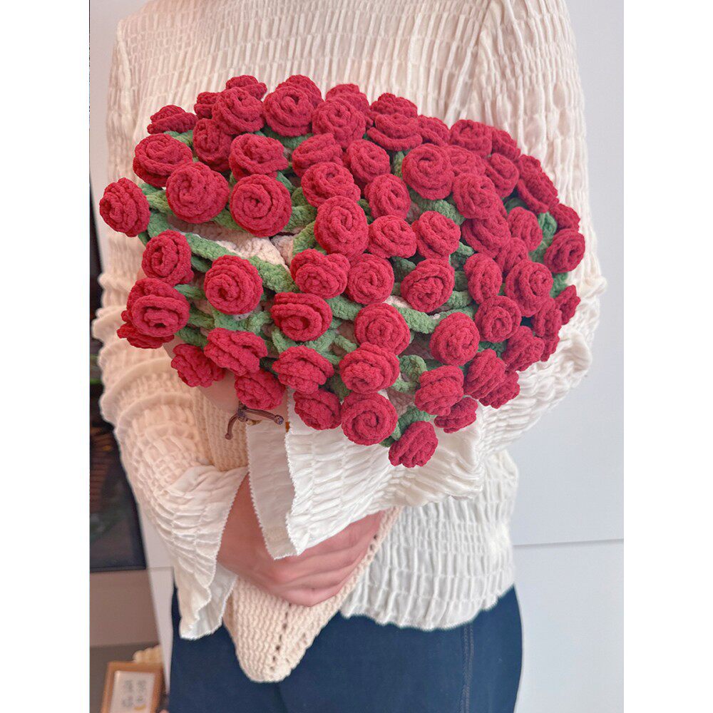 纯手工编织玫瑰花束毯子成品铃兰花玫瑰花毯送老师女朋友diy礼物