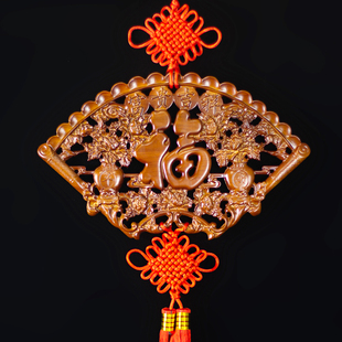 中国结桃木挂件家居送礼福字客厅大号扇形实木装 饰壁挂木雕工艺品