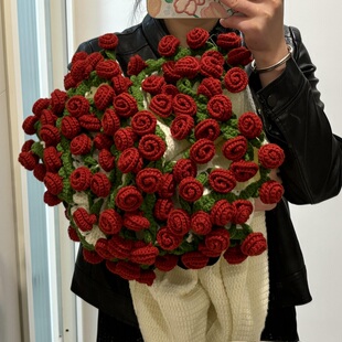 玫瑰花束毯子手工diy毛线材料包钩织毯子变花束创意礼物自制花毯