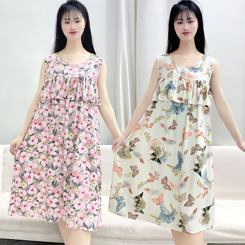 棉绸无袖睡裙夏季女款2025新款不带胸垫防凸点莫代尔睡衣家居服