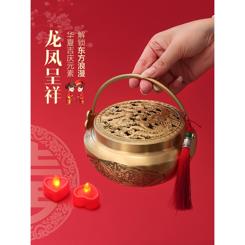 龙凤呈祥手炉非纯铜火炉结婚火铳脚炉子孙桶家用室内香炉旺夫炉