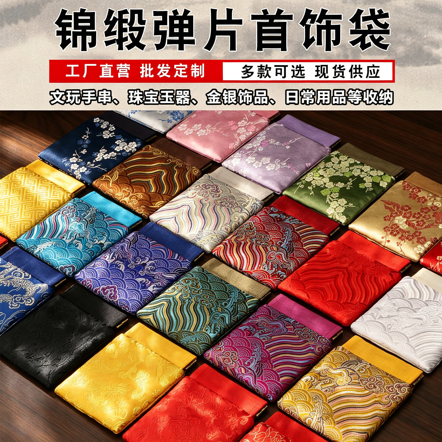 锦缎弹片袋文玩手串珠宝玉