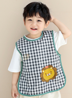 男宝宝吃饭防水防脏罩衣夏围裙纯棉儿童围兜婴儿饭兜无袖洋气口水