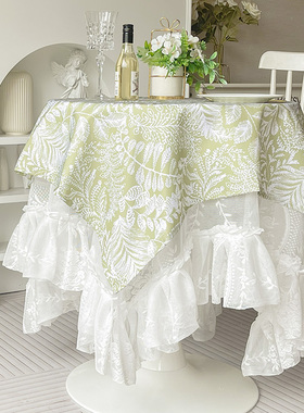 法式蕾丝桌布ins复古美式田园白色纱花边盖布公主风茶几圆桌台布