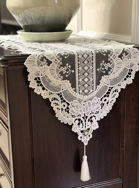 欧式轻奢白色蕾丝五斗柜鞋柜梳妆台防尘盖布艺电视柜茶几餐桌桌旗