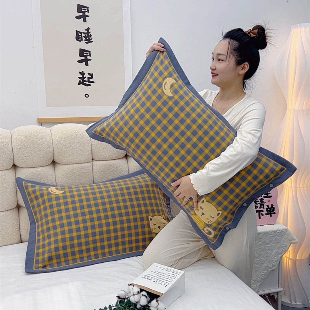 纱布纯棉枕套一对装加大厚