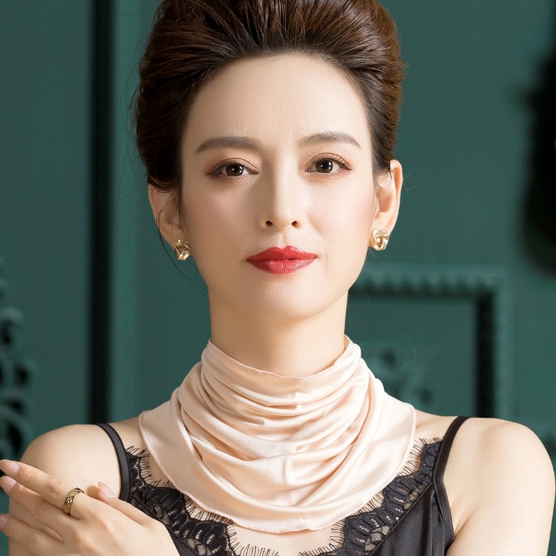纯色百搭桑蚕丝真丝小丝巾套头薄款防晒围脖女空调房护颈脖套防寒