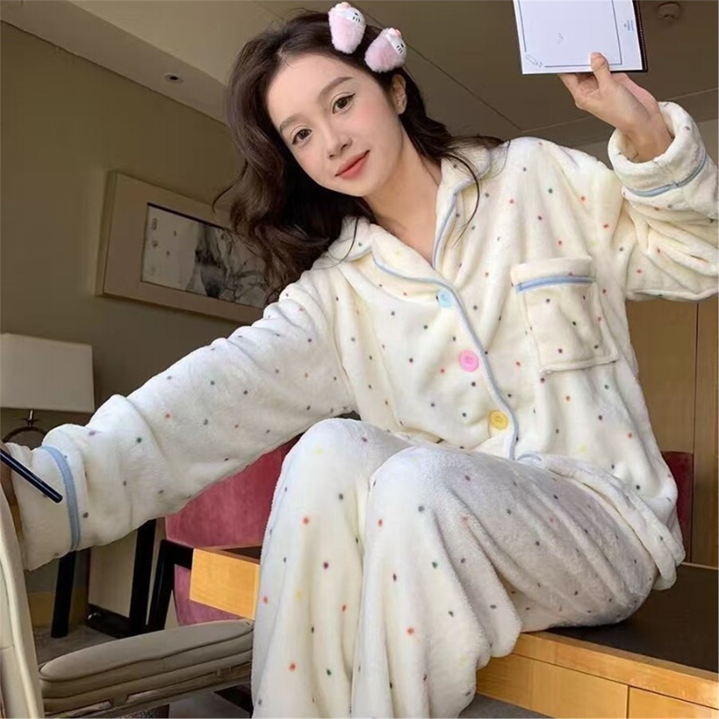 开衫珊瑚绒睡衣冬季女款加