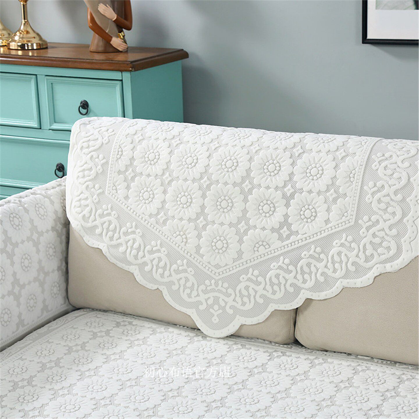 加厚蕾丝沙发巾纯白靠背巾四季通用沙发垫扶手巾现代简约全盖布艺