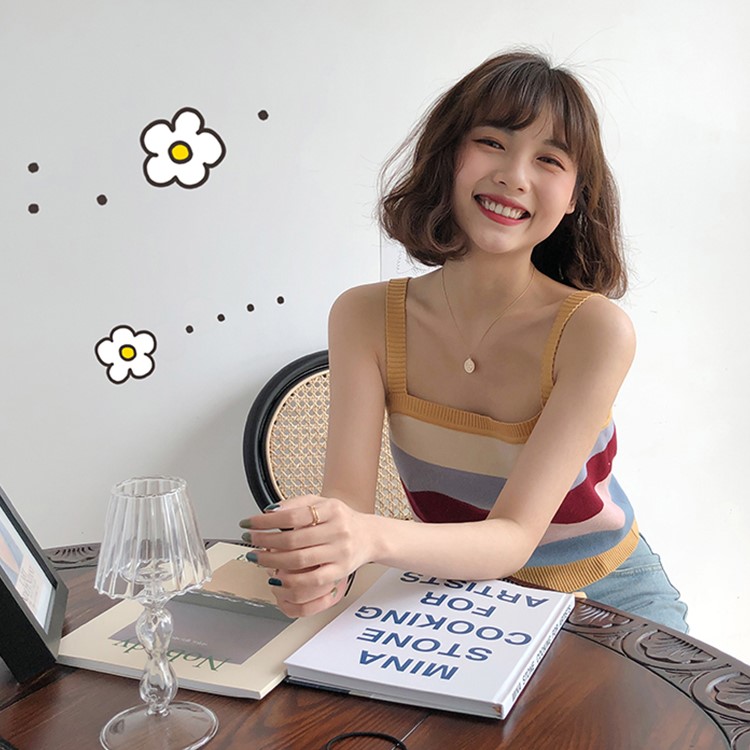 维菲萱彩虹条纹针织女ins潮夏吊带热销25件有赠品