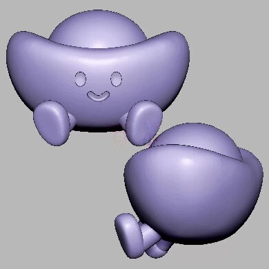 笑脸元宝招财元宝圆雕图雕刻机图纸stl文件三维立体图3d模型3390