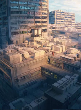 Blender几何节点城市楼顶屋顶建筑设备装饰fbx模型City Rooftops