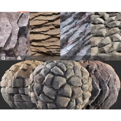 10种SubstanceDesigner写实岩石悬崖石块矿石纹理贴图sd材质球新