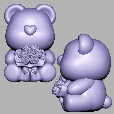 小熊玫瑰花三维立体图圆雕图STL文件雕刻机3D模型2869