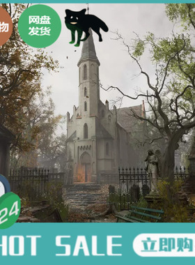 UE5.1扫描中世纪荒废破败森林教堂室内外景Forgotten Churchyard