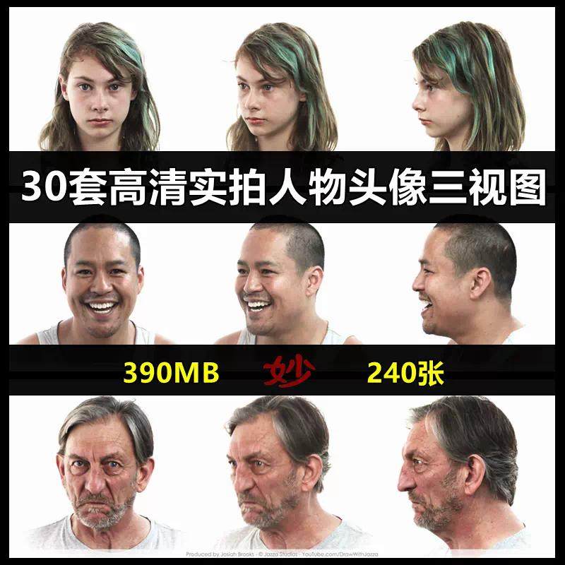 30套高清实拍人物头像三视图人物真人摄影绘画美术艺用图片素材